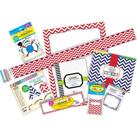 Barker Creek Nautical Chevron Designer Classroom Set, 477/Set 3582